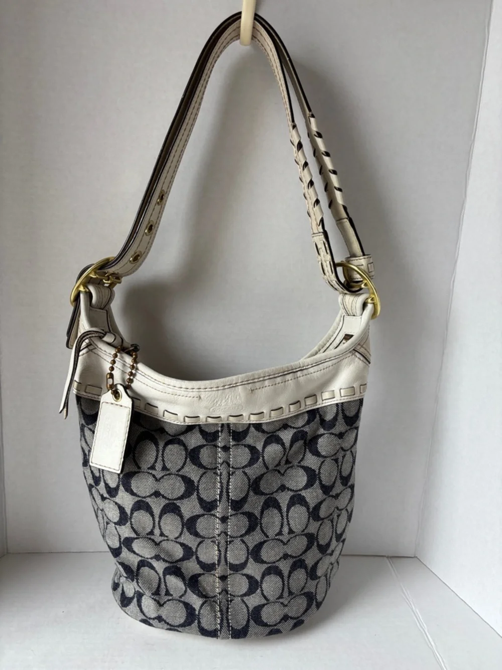 Coach Navy and Cream Signature Canvas Hobo - Picture 1 of 4